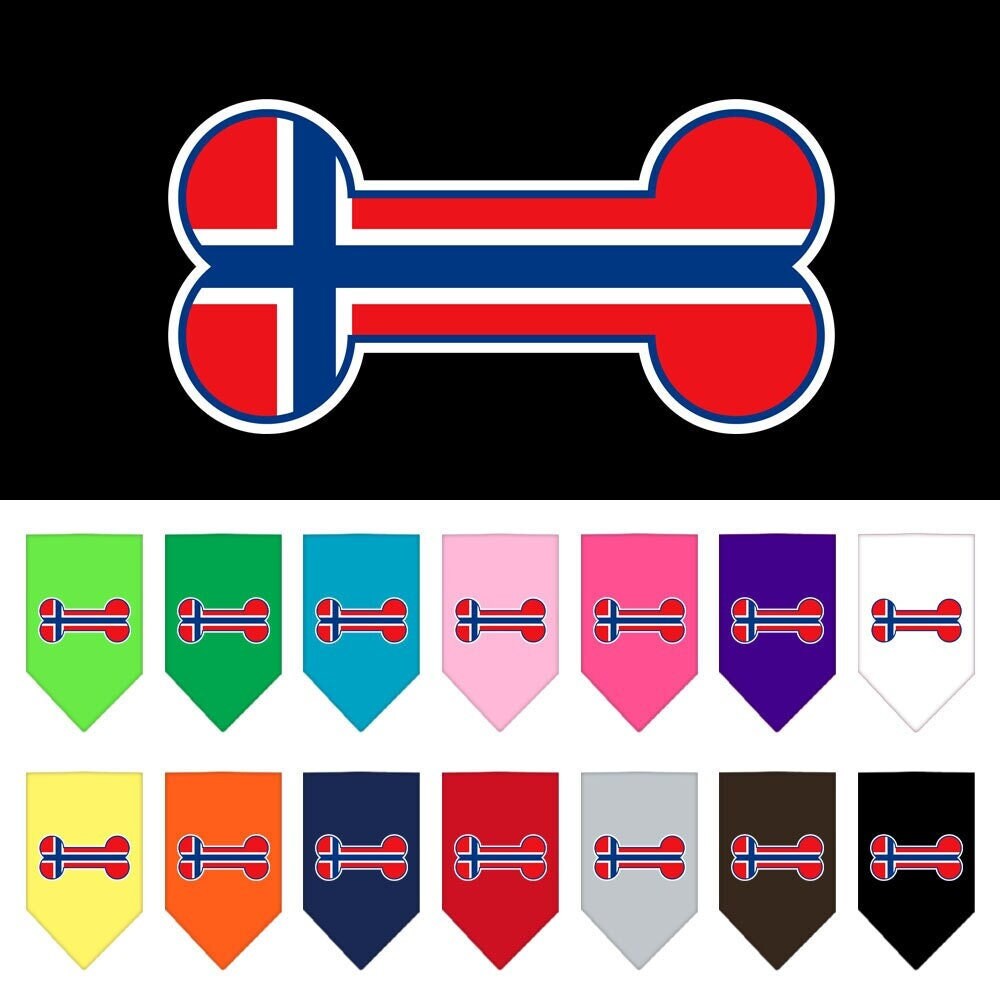 A stylish pet bandana featuring a bone-shaped design of the Norway flag, perfect for dogs of all sizes.