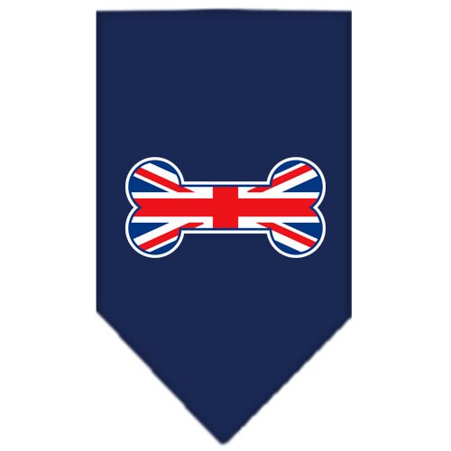 A stylish pet bandana featuring a bone-shaped UK flag design, perfect for dogs of all sizes.