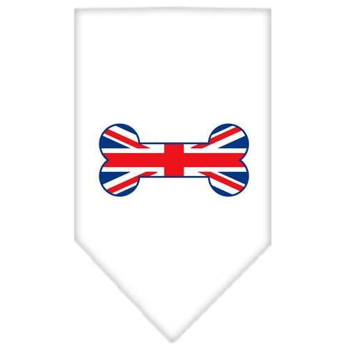 A stylish pet bandana featuring a bone-shaped UK flag design, perfect for dogs of all sizes.