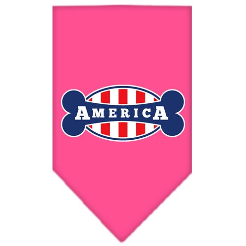 A stylish dog bandana featuring the phrase 'Bonely In America', designed for comfort and style, available in small and large sizes.