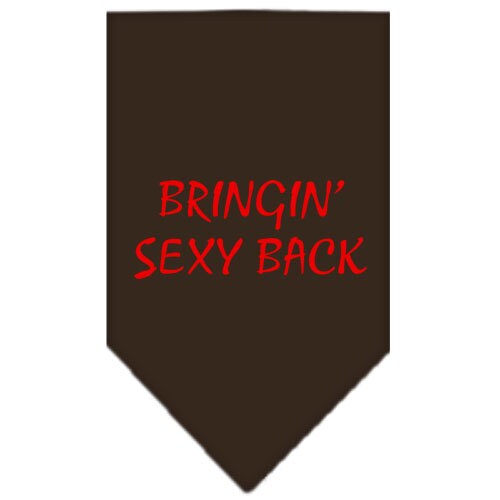 A stylish pet bandana featuring the phrase 'Bringin Sexy Back', designed for dogs, available in small and large sizes.