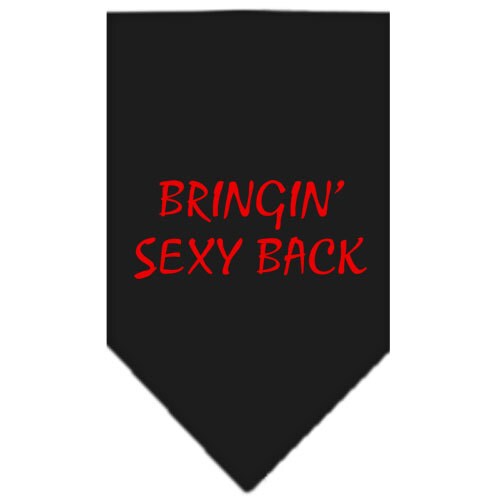 A stylish pet bandana featuring the phrase 'Bringin Sexy Back', designed for dogs, available in small and large sizes.