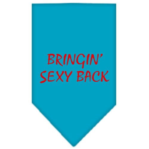A stylish pet bandana featuring the phrase 'Bringin Sexy Back', designed for dogs, available in small and large sizes.