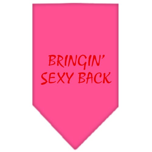 A stylish pet bandana featuring the phrase 'Bringin Sexy Back', designed for dogs, available in small and large sizes.