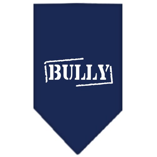 A stylish dog bandana featuring a screen printed 'Bully' design, available in small and large sizes, perfect for any dog breed.