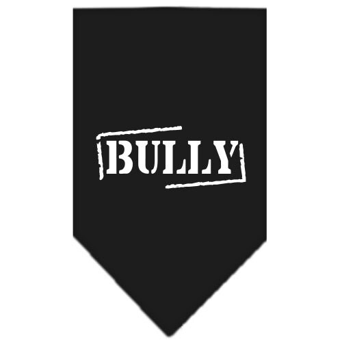 A stylish dog bandana featuring a screen printed 'Bully' design, available in small and large sizes, perfect for any dog breed.