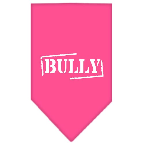 A stylish dog bandana featuring a screen printed 'Bully' design, available in small and large sizes, perfect for any dog breed.