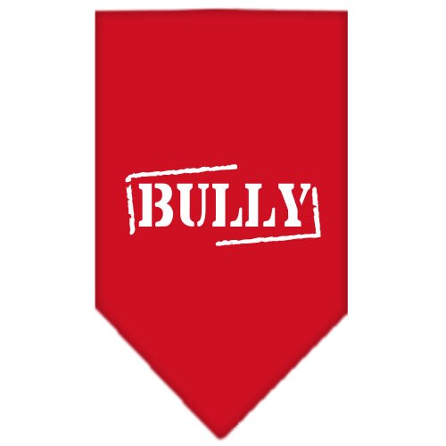 A stylish dog bandana featuring a screen printed 'Bully' design, available in small and large sizes, perfect for any dog breed.