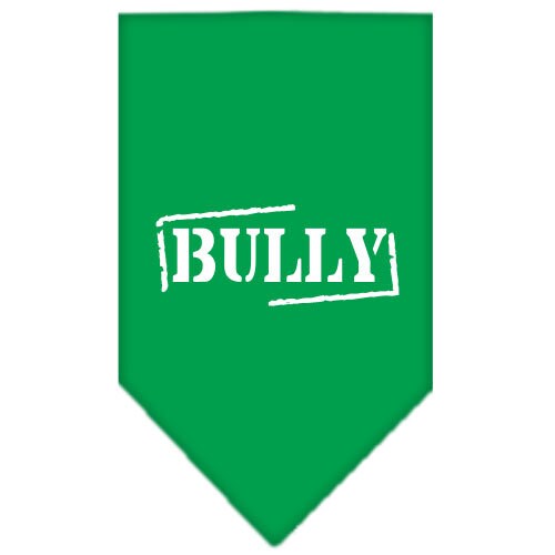 A stylish dog bandana featuring a screen printed 'Bully' design, available in small and large sizes, perfect for any dog breed.