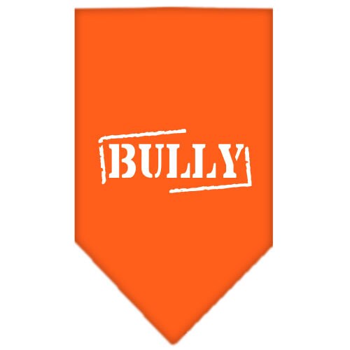 A stylish dog bandana featuring a screen printed 'Bully' design, available in small and large sizes, perfect for any dog breed.