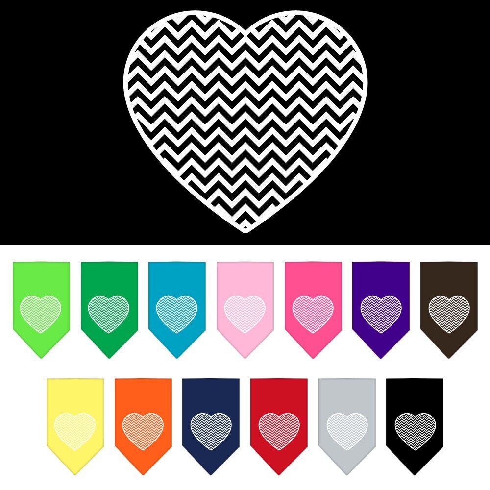 A stylish pet bandana featuring a Chevron Heart design, perfect for dogs of all sizes, showcasing its vibrant colors and tie-on style.