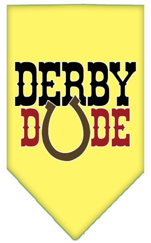 A stylish dog bandana featuring the 'Derby Dude' design, available in small and large sizes, perfect for any dog breed.