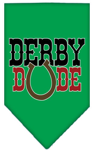 A stylish dog bandana featuring the 'Derby Dude' design, available in small and large sizes, perfect for any dog breed.