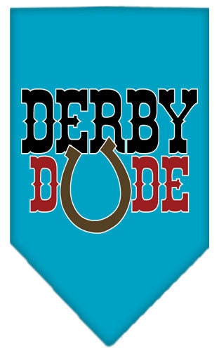 A stylish dog bandana featuring the 'Derby Dude' design, available in small and large sizes, perfect for any dog breed.