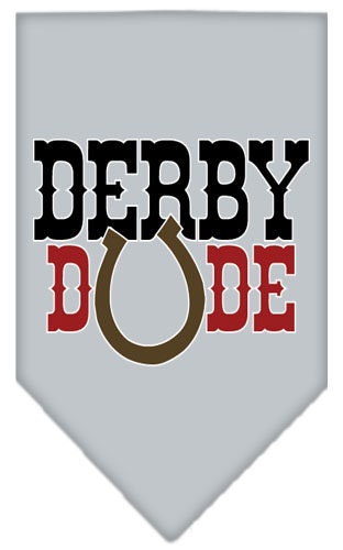 A stylish dog bandana featuring the 'Derby Dude' design, available in small and large sizes, perfect for any dog breed.