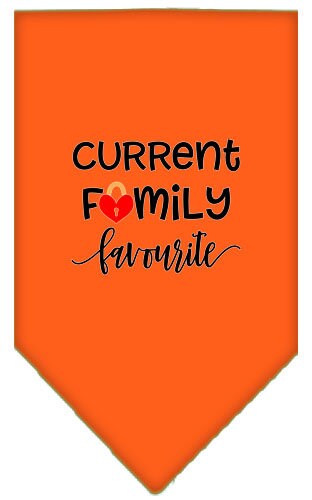 A stylish pet and dog bandana featuring the phrase 'Family Favorite', designed for comfort and easy tie-on use.