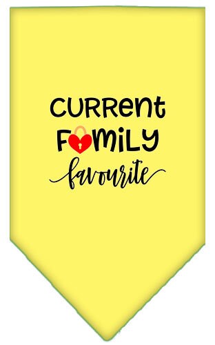 A stylish pet and dog bandana featuring the phrase 'Family Favorite', designed for comfort and easy tie-on use.