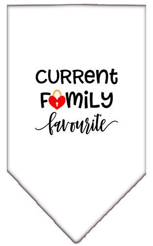 A stylish pet and dog bandana featuring the phrase 'Family Favorite', designed for comfort and easy tie-on use.