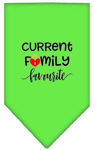 A stylish pet and dog bandana featuring the phrase 'Family Favorite', designed for comfort and easy tie-on use.
