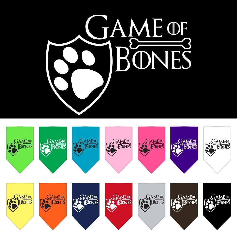 A stylish Game of Bones pet bandana, featuring a fun design, available in small and large sizes, perfect for dogs of all breeds.