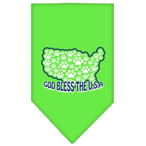 A stylish pet bandana featuring the text 'God Bless The USA', designed for dogs, available in small and large sizes.