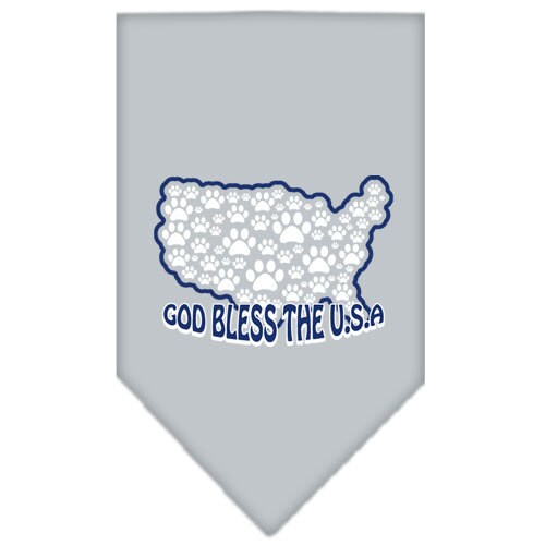 A stylish pet bandana featuring the text 'God Bless The USA', designed for dogs, available in small and large sizes.