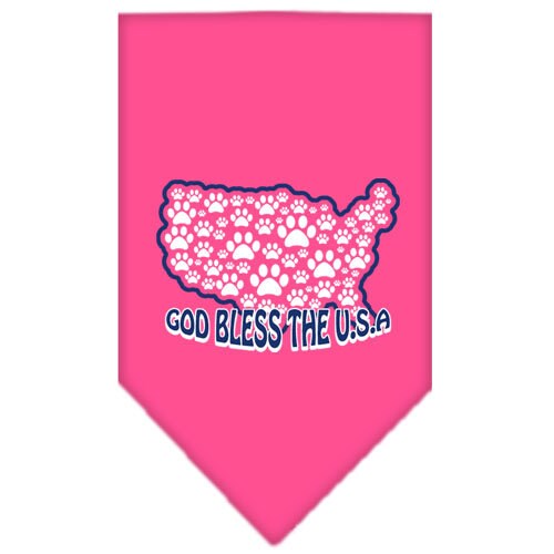 A stylish pet bandana featuring the text 'God Bless The USA', designed for dogs, available in small and large sizes.