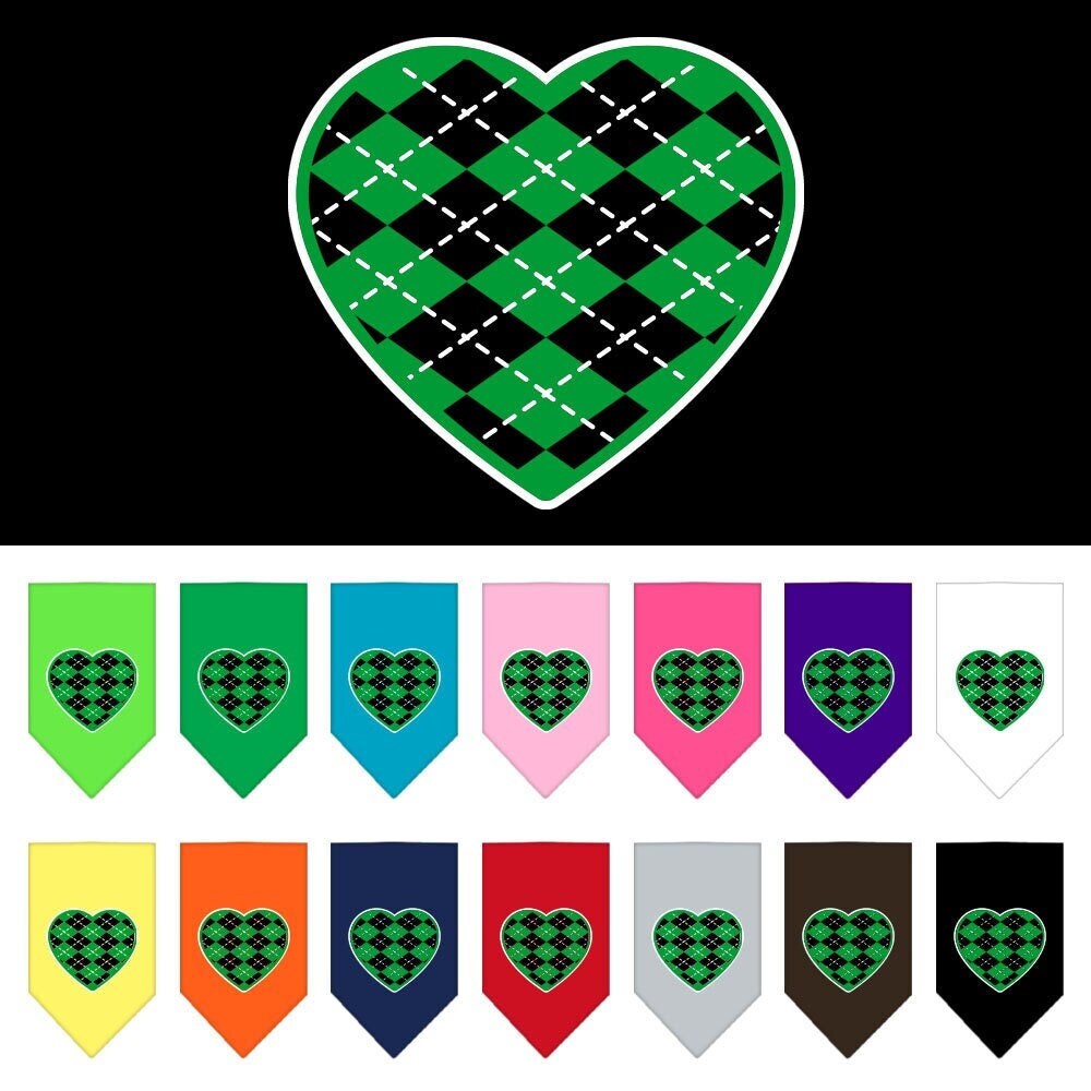 Green Argyle Heart pet bandana, stylish and comfortable for dogs, featuring a unique design and tie-on style.