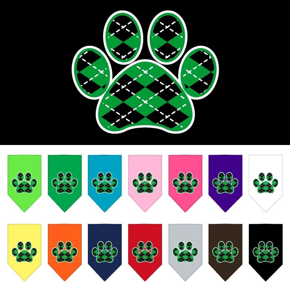 Green Argyle Paw pet bandana, stylish and durable, perfect for dogs of all sizes.