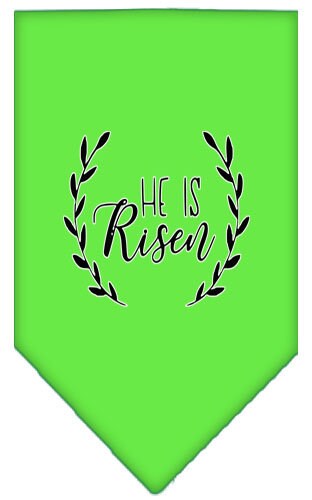 A stylish dog bandana featuring the phrase 'He Is Risen', perfect for Easter celebrations, available in small and large sizes.