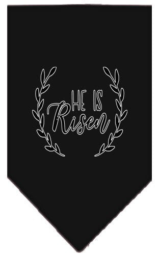 A stylish dog bandana featuring the phrase 'He Is Risen', perfect for Easter celebrations, available in small and large sizes.