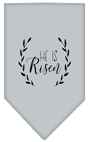 A stylish dog bandana featuring the phrase 'He Is Risen', perfect for Easter celebrations, available in small and large sizes.