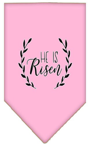 A stylish dog bandana featuring the phrase 'He Is Risen', perfect for Easter celebrations, available in small and large sizes.