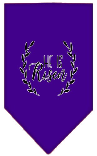 A stylish dog bandana featuring the phrase 'He Is Risen', perfect for Easter celebrations, available in small and large sizes.