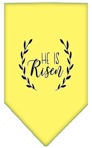 A stylish dog bandana featuring the phrase 'He Is Risen', perfect for Easter celebrations, available in small and large sizes.
