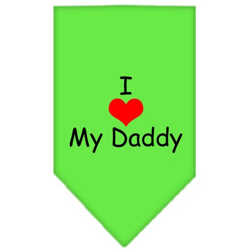 A stylish dog bandana featuring the text 'I Love My Daddy', designed for comfort and easy tie-on use.