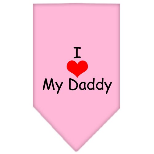 A stylish dog bandana featuring the text 'I Love My Daddy', designed for comfort and easy tie-on use.