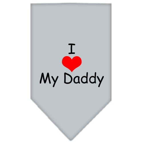 A stylish dog bandana featuring the text 'I Love My Daddy', designed for comfort and easy tie-on use.
