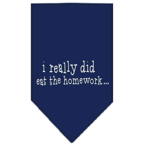 A colorful pet bandana featuring the phrase 'I Really Did Eat The Homework', designed for dogs, showcasing a fun and playful style.
