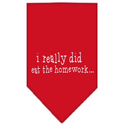 A colorful pet bandana featuring the phrase 'I Really Did Eat The Homework', designed for dogs, showcasing a fun and playful style.