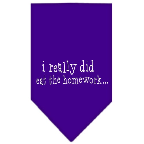 A colorful pet bandana featuring the phrase 'I Really Did Eat The Homework', designed for dogs, showcasing a fun and playful style.