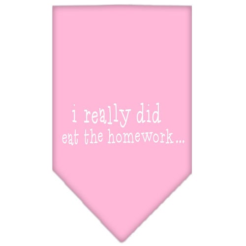 A colorful pet bandana featuring the phrase 'I Really Did Eat The Homework', designed for dogs, showcasing a fun and playful style.