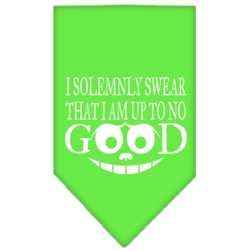 A stylish dog bandana featuring the phrase 'I Solemnly Swear That I Am Up To No Good', designed for tie-on use.