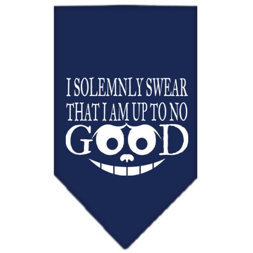 A stylish dog bandana featuring the phrase 'I Solemnly Swear That I Am Up To No Good', designed for tie-on use.