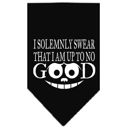 A stylish dog bandana featuring the phrase 'I Solemnly Swear That I Am Up To No Good', designed for tie-on use.