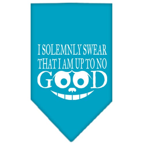 A stylish dog bandana featuring the phrase 'I Solemnly Swear That I Am Up To No Good', designed for tie-on use.