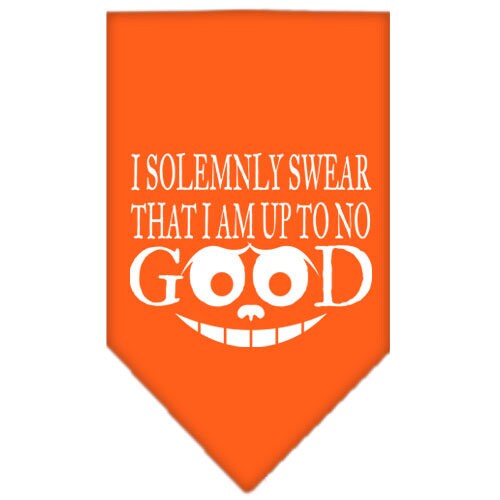 A stylish dog bandana featuring the phrase 'I Solemnly Swear That I Am Up To No Good', designed for tie-on use.