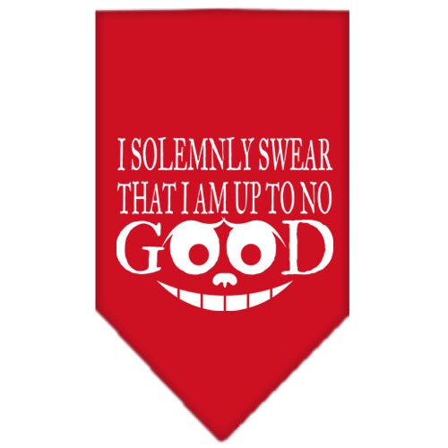 A stylish dog bandana featuring the phrase 'I Solemnly Swear That I Am Up To No Good', designed for tie-on use.