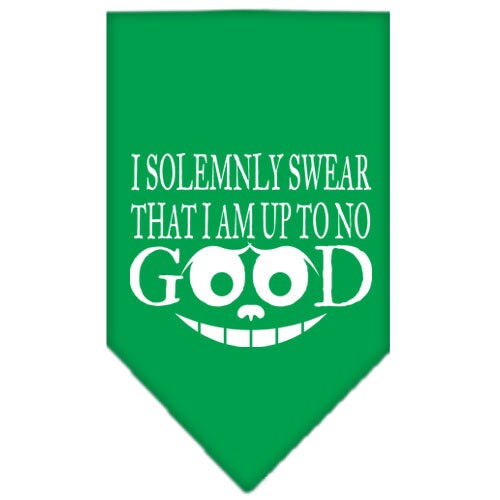 A stylish dog bandana featuring the phrase 'I Solemnly Swear That I Am Up To No Good', designed for tie-on use.