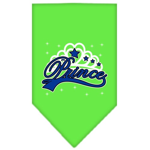 A stylish pet bandana featuring the phrase 'I'm A Prince', designed for dogs, available in small and large sizes, with a tie-on design.